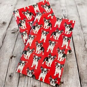 Rare HTF French Boxer Pups Wearing Glasses Set of 2 Red Purse Sized Journals